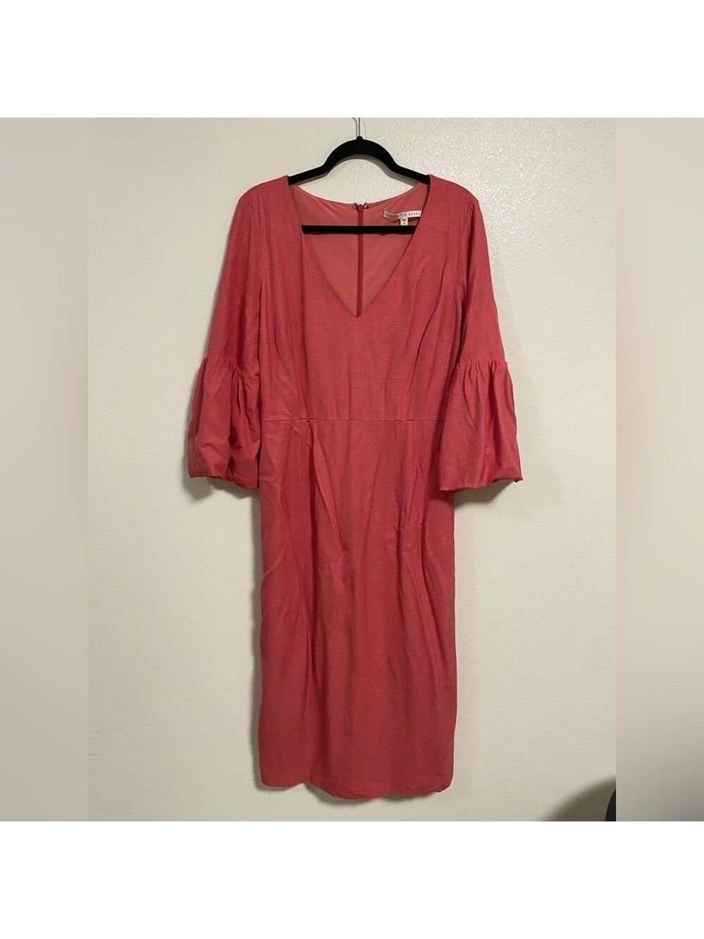 Veronica Beard Dress Women’s Size 10 Pink Melon Amalita Midi V Neck Dress
